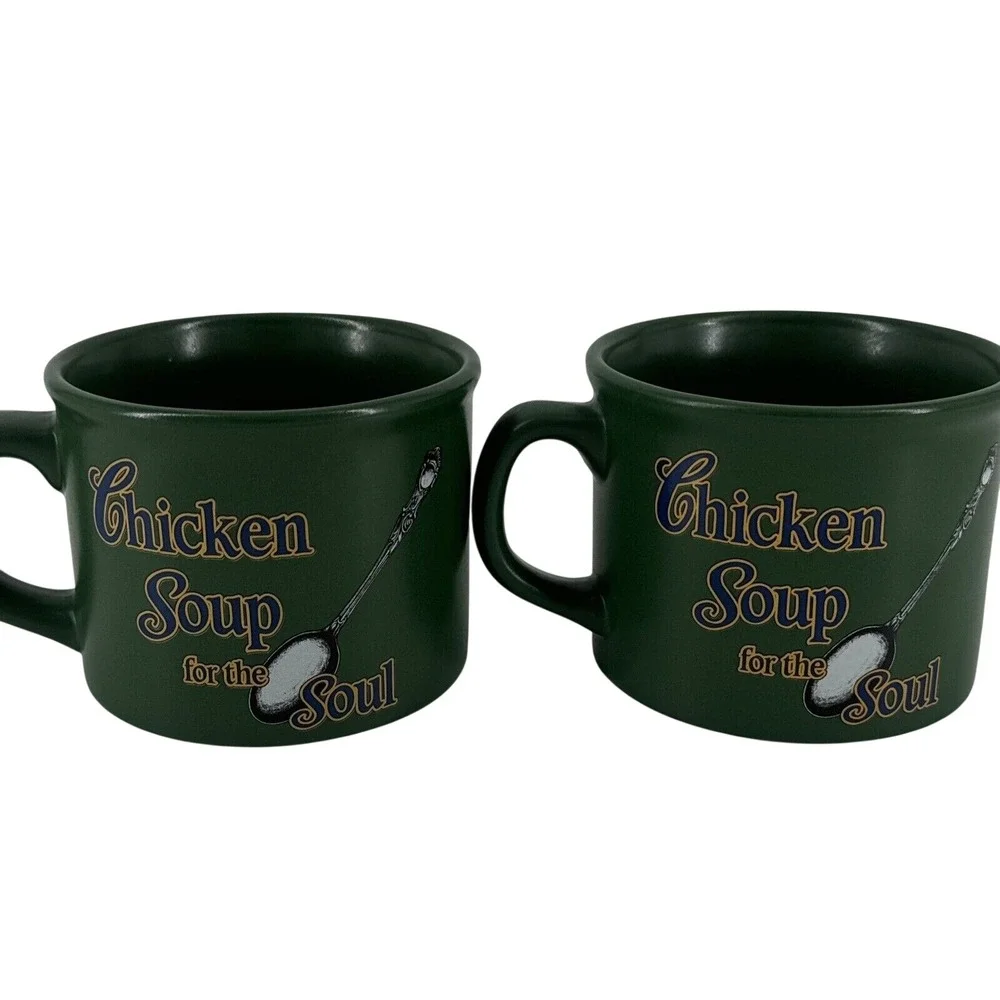 Soup Bowl Set 2 Chicken Soup for the Soul Green 2005 Large‎ Mugs Gift Christmas